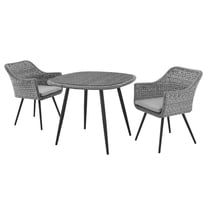 Contemporary Modern Urban Designer Outdoor Patio Balcony Garden Furniture Side Dining Chair and Table Set, Fabric Rattan Wicker Aluminum, Grey Gray