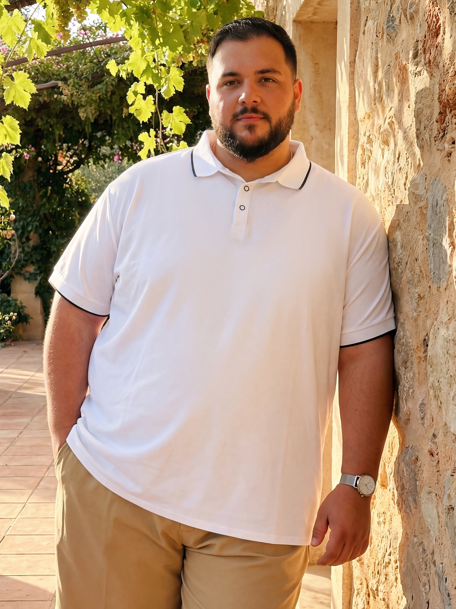 DARING DIVA Men's Big & Tall Shirts Casual Short Sleeve Color Block Polo Shirt XL White