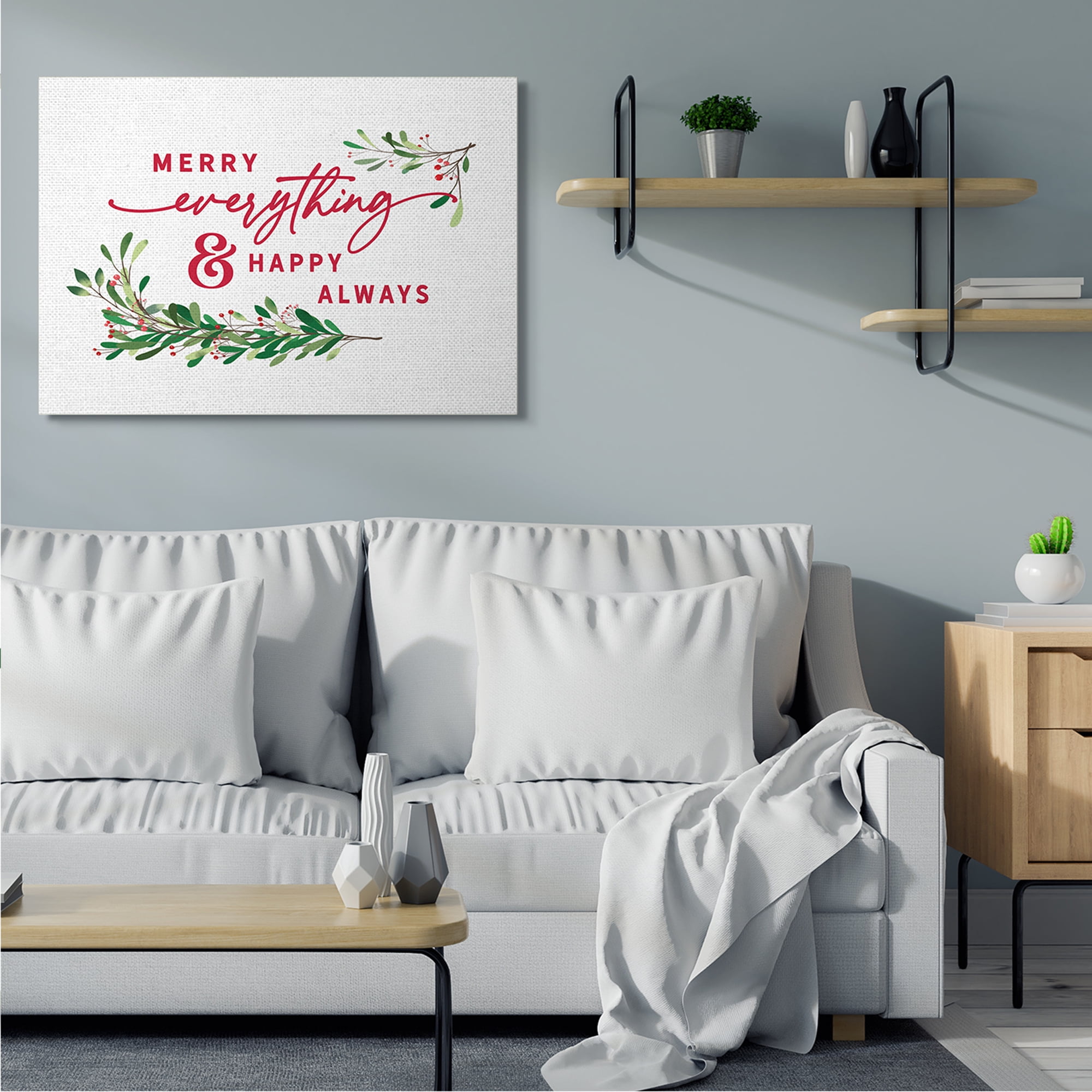 Stupell Industries Merry Everything Happy Always Festive Holiday Phrase Holiday Painting Gallery Wrapped Canvas Art Print Wall Art, 36 x 48