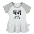 thumbnail image 4 of Pack of 2, Feed Me Tacos And Tell Me I'm Pretty & I was Told There Would Be Tacos Funny Dresses, Newborn Baby Skirts, Infant Princess Dress, Toddler Frocks (Gray Raglan Dresses, 0-6 Months), 4 of 5