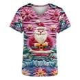 thumbnail image 5 of Women Christmas Scrub Tops Stretchy V-Neck Short Sleeve Cute Print Working Uniform Pull-On Tops with Pockets, L, 5 of 5