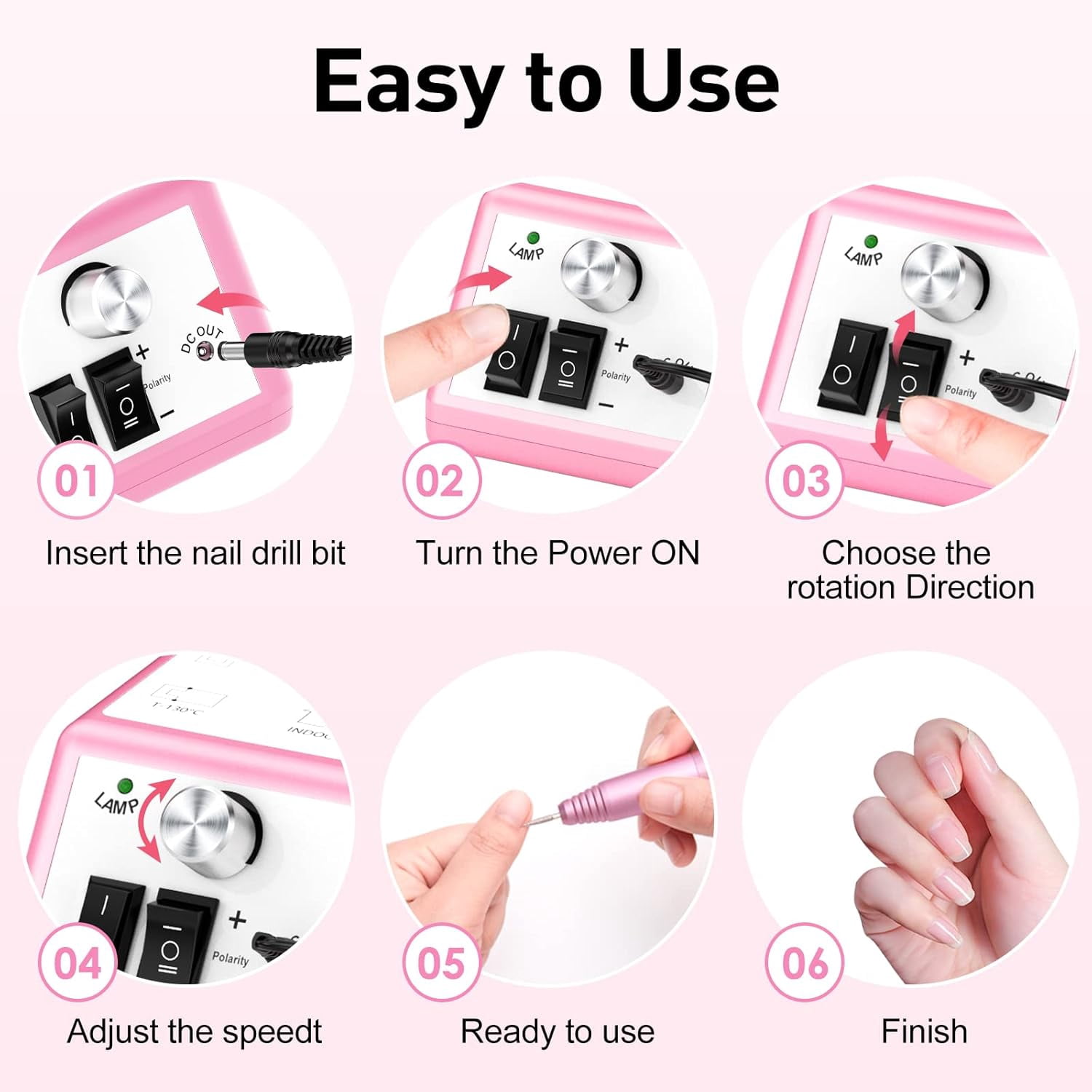 Professional Electric Nail Drill 20000RPM - Nail File Drill Kit for Acrylic & Gel Polish - Manicure Pedicure Drill with 6 Bits & 100 Bands - Low Noise Nail Drill Machine for Salon & Home