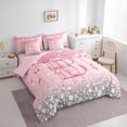 thumbnail image 2 of Erosebridal Dreamy Glitters Print Twin Bedding Sets for Girls, Pink Bling B Letter Bedding Comforter Set, Pink Reversible 7pcs, 2 of 6