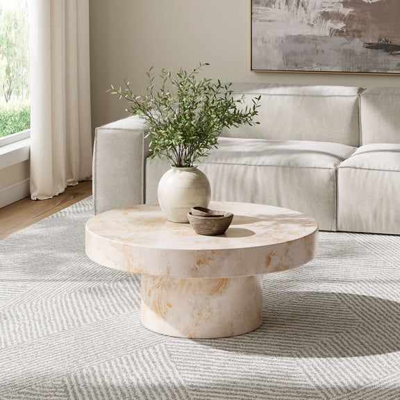 Modway Alora 34" Round Solid Concrete Coffee Table in Honey Onyx