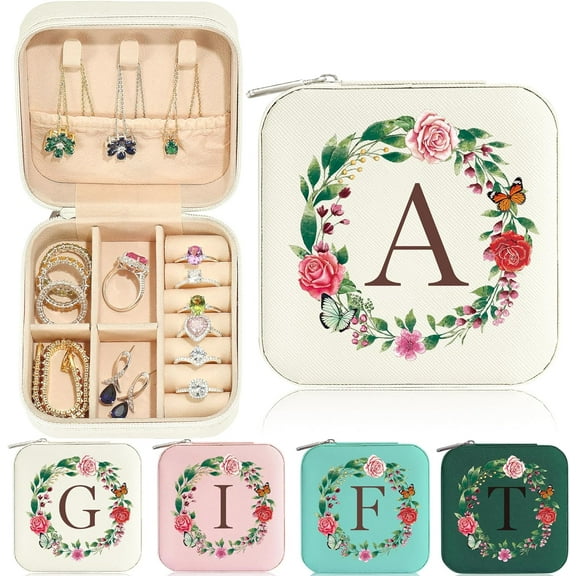 Gifts For Women - Travel Jewelry Case | Small Initial Jewelry Holder Organizer | White Travel Jewelry Box Women Girl | Birthday Personalized Gifts Idea | Travel Essential - Letter A, White[Z2839]