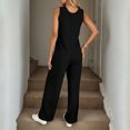 thumbnail image 3 of Womens Button Down Jumpsuits Sleeveless Casual Wide Leg Tank Rompers Loose Jumper Overalls with Pockets Black, L, 3 of 7