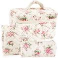 thumbnail image 1 of Set de bolsas de maquillaje URSKYTOUS acolchado de algodón rosa con estampado floral, 3 unidades, 1 of 7