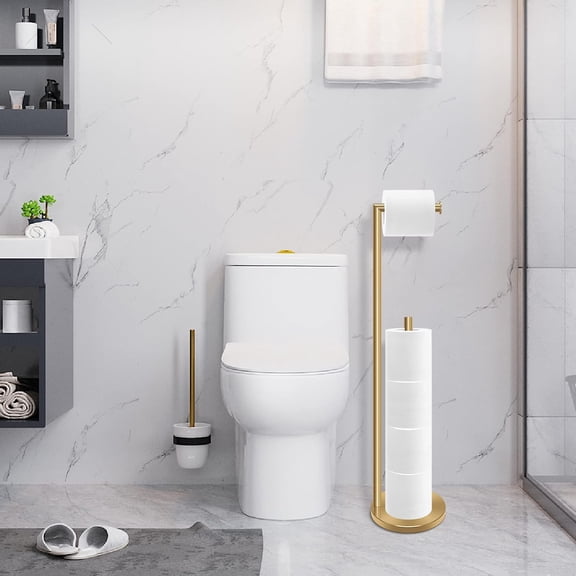 Golden Freestanding Toilet Paper Holder - Double Rod 26.4" Stand, Holds 3-4 Rolls Reserve Storage for Bathroom Homeowners