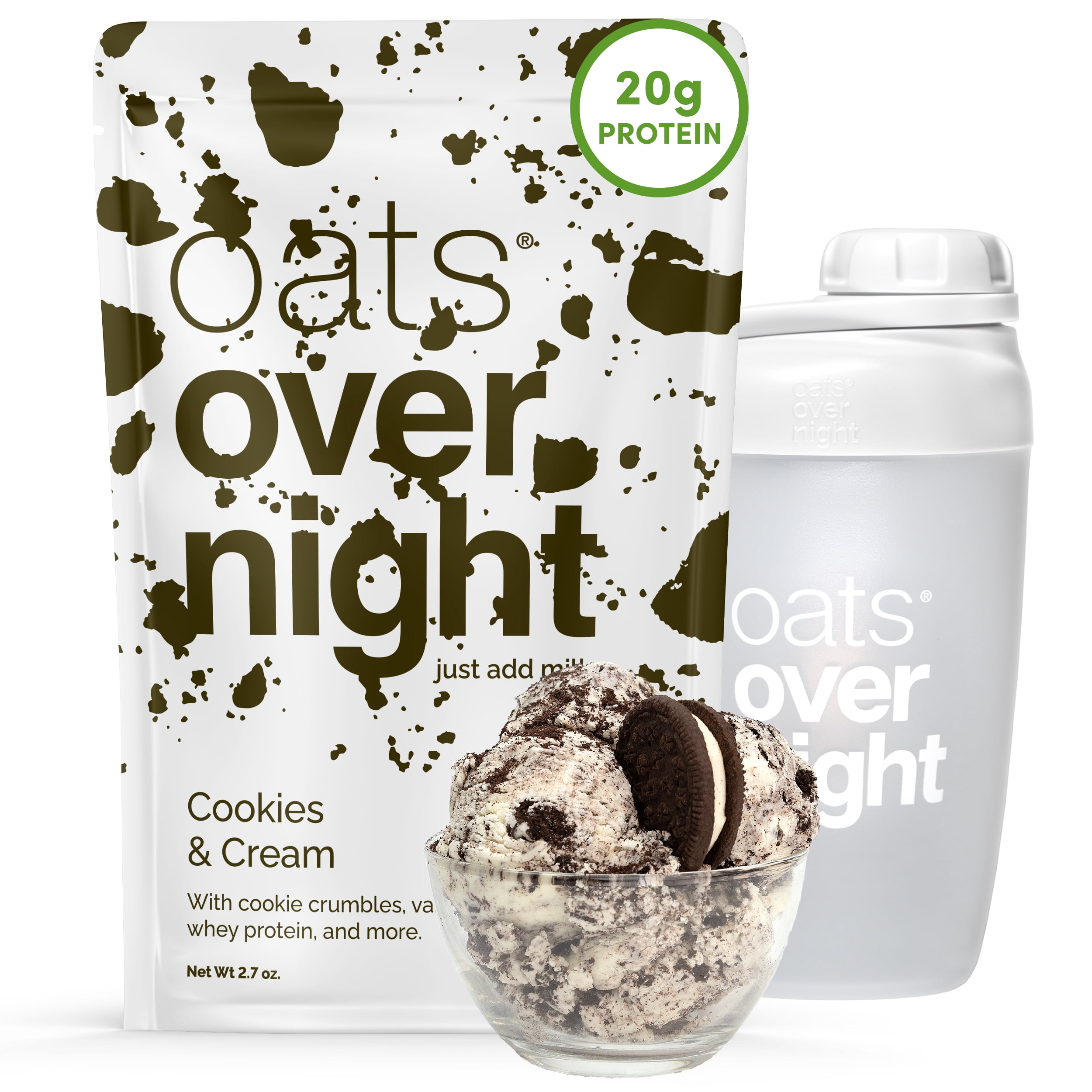 Oats Overnight High Protein Starter Kit - Cookies & Cream with Shaker Bottle