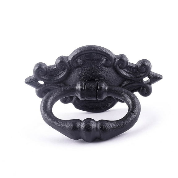 Black Cast Iron Drop Style Cabinet Pulls Antique Ornate Handles 3.11" W Ring Drawer Pulls Dresser Handles Renovators Supply