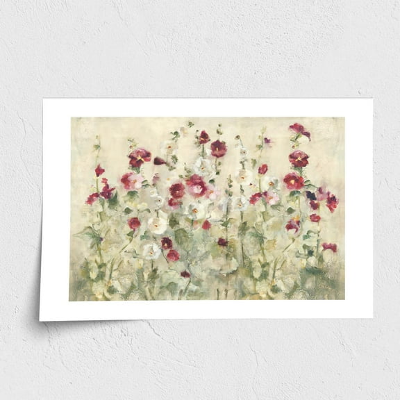 Fine Art Paper Print - Hollyhocks Row Cool