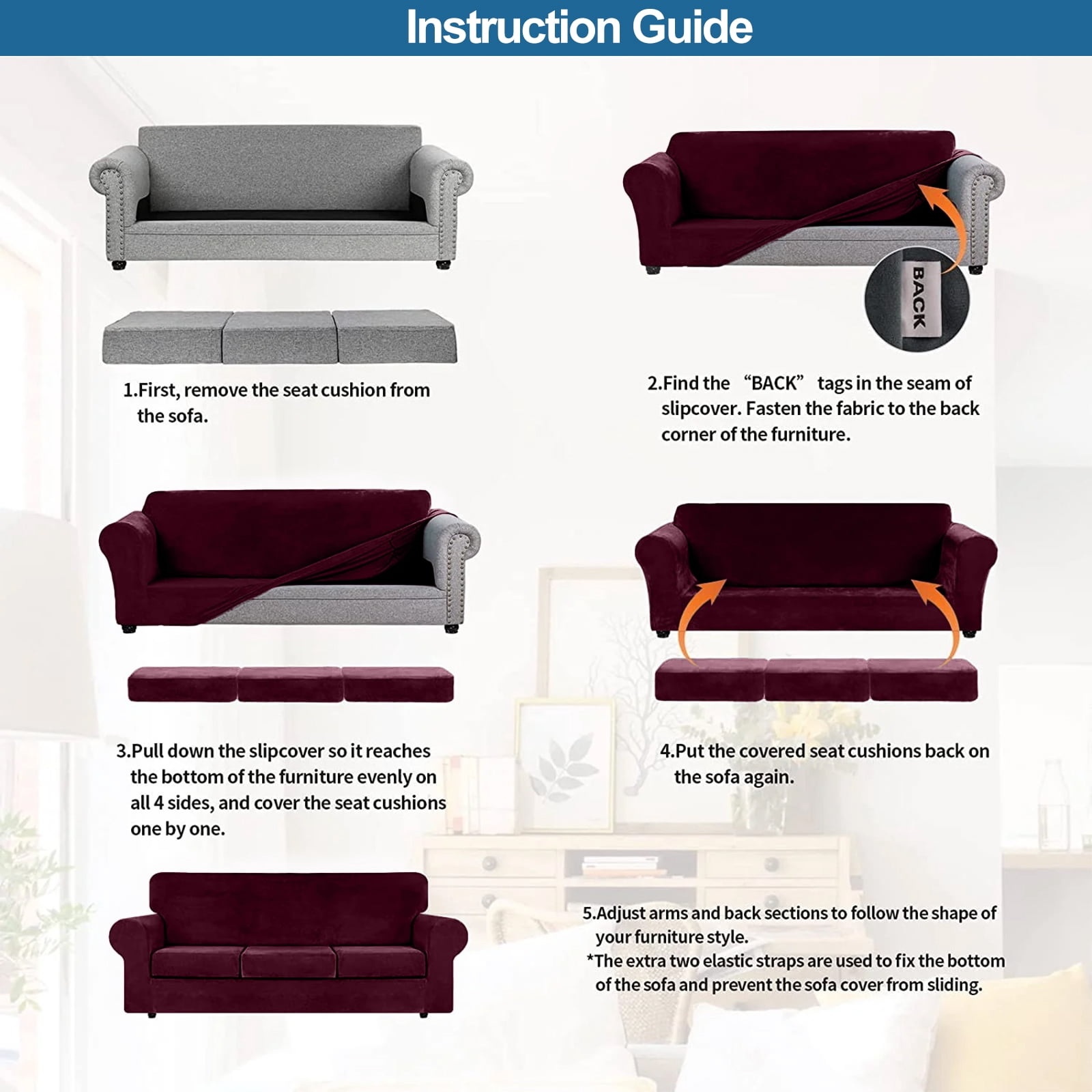 Sanmadrola Sofa Cover Slipcover Couch Cover Set for 3 Seat Oversized Sofa Super Stretch Universal Slip Cover Furniture Protector 4 Pieces