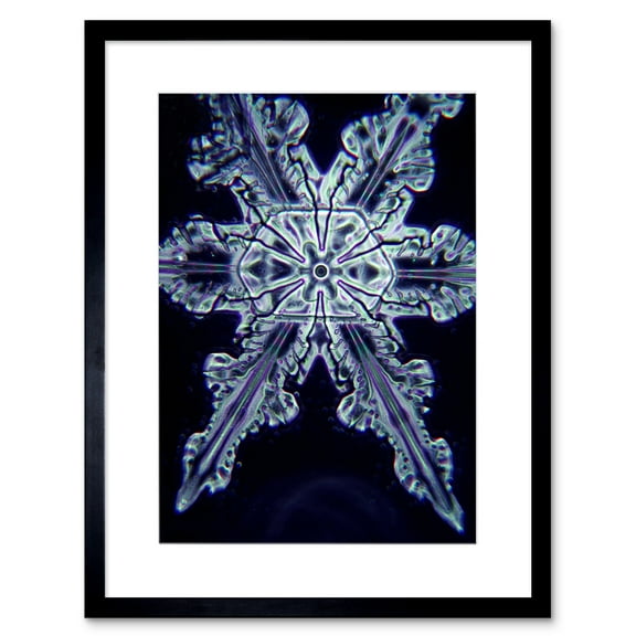 Snowflake Crystal Abstract Art Print Black Framed Poster Wall Decor 9x7 inch