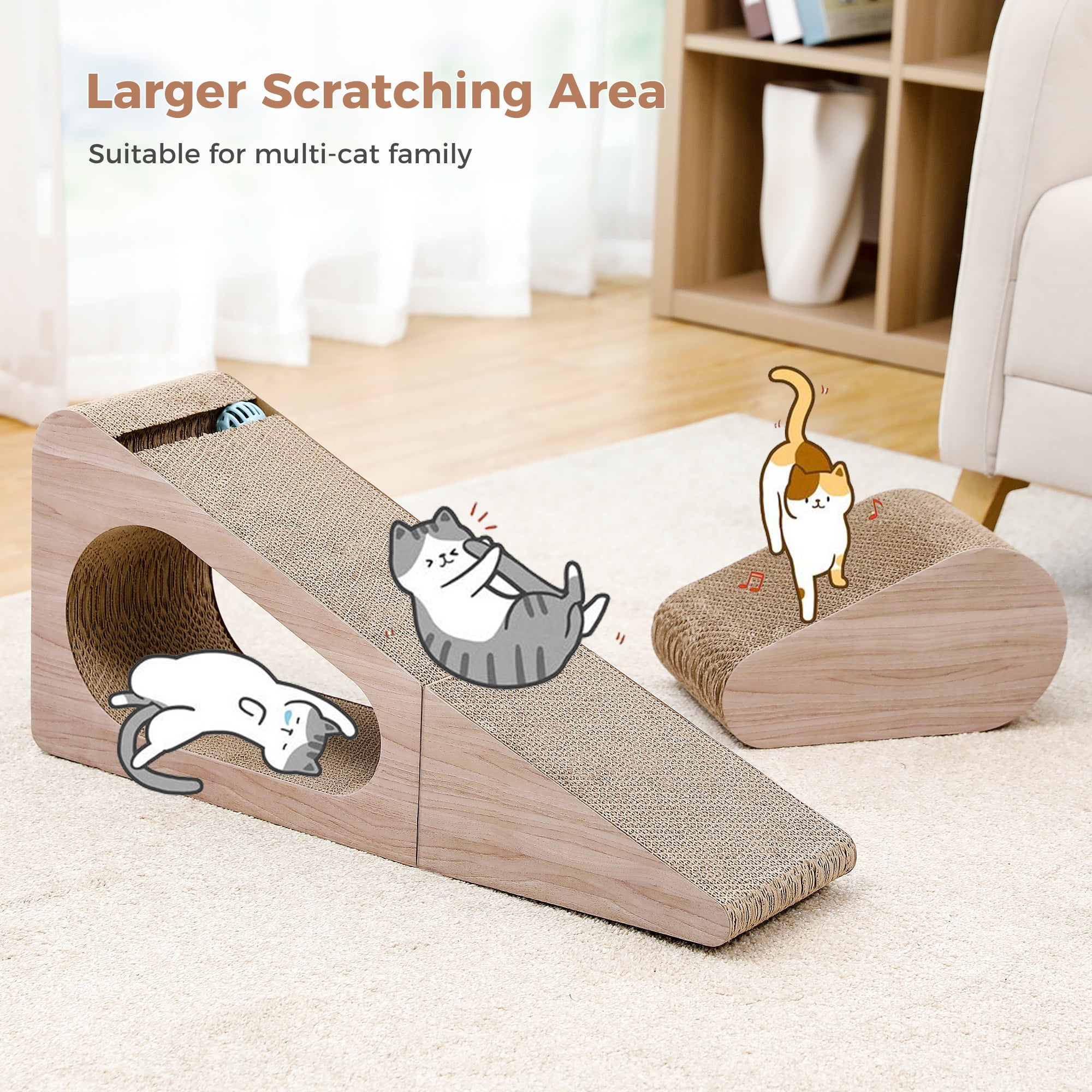 PAWZ Road 28" Cat Scratching Post 2 in 1 Large Three Sided Cat Scratcher Cardboard Cat Scracherwith Balls for Indoor Cat and Kittens