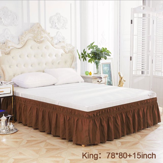 Solid Color Elastic Bed Skirt Wrinkle Free Dust Ruffle for Twin Queen King US Size
