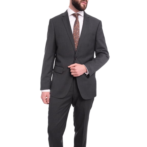 Mens Extra Slim Fit Gray Texured Two Button Wool Suit