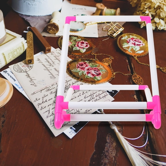 Luxshiny Marco Para Bordar Rosado De Plástico Con Clip Ajustable Para Bordado Y Manualidades