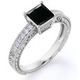 thumbnail image 1 of JeenMata Anillo Compromiso Catedral 4 Puntas, Diamante Negro Lab 1,75 ct Talla Princesa y Moissanita, Borde Milgrain, Pavé Victoriano, Baño Oro Blanco 18 K sobre Plata, 1 of 6