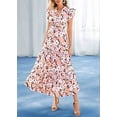 thumbnail image 4 of Women'S 2025 Summer Floral Midi Dress Cap Sleeve V Neck Ruffle Long Flowy Boho Casual Beach Vacation Dresses Picture4 L, 4 of 8