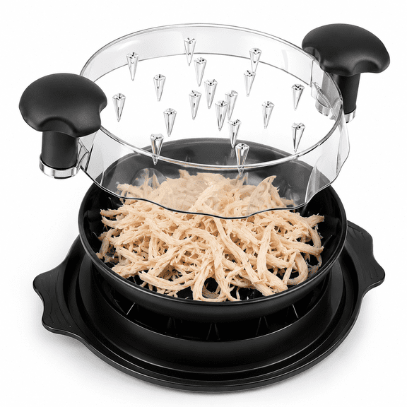 FZEEA Chicken Shredder Tool Twist with Removable Tray & Brush - 10'' Pro Large Meat Shredders for Chicken Breast,Black