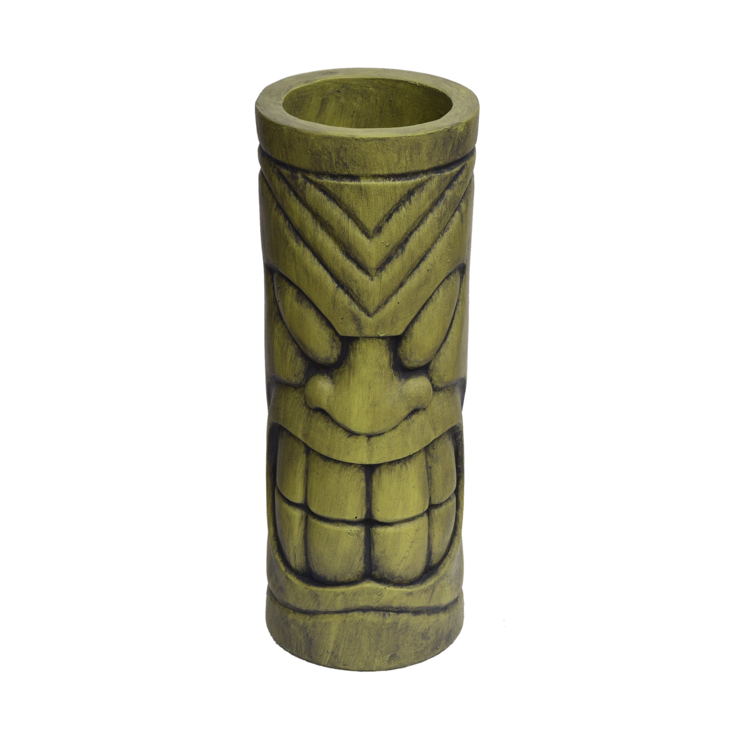 Mintazer Tiki Totem Tall Outdoor Planter, Polynesian Stone Statue Cylindrical Plant Pot with Drainage Hole for Patio Backyard Garden