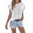 thumbnail image 2 of Women Cap Sleeve Tops Summer Crew Neck Shirt Crochet Knit Sweater White XL, 2 of 9
