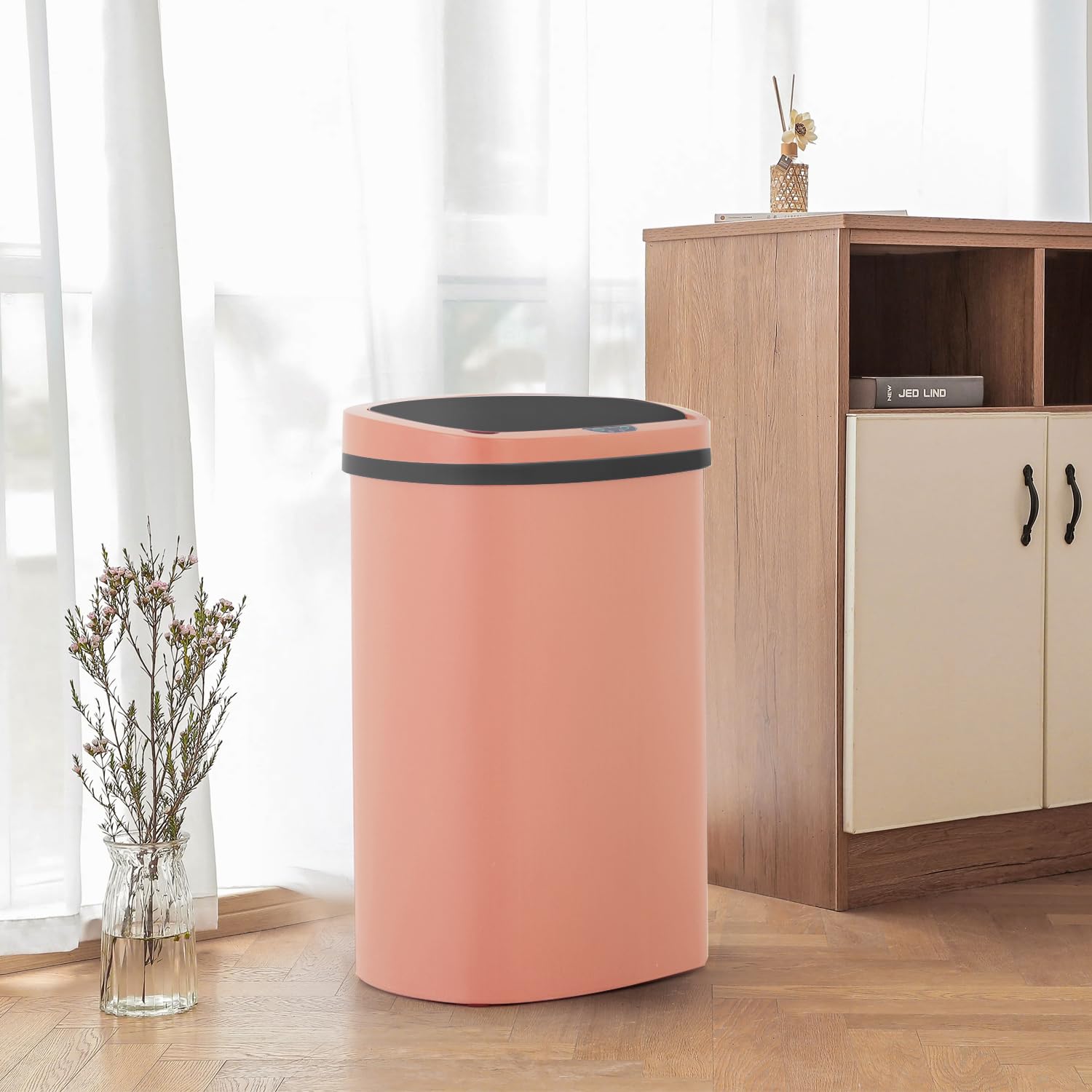 FDW 13Gal Touchless Trash Can - Auto Lid, High-Capacity for Kitchen/Office，(1, Pink)