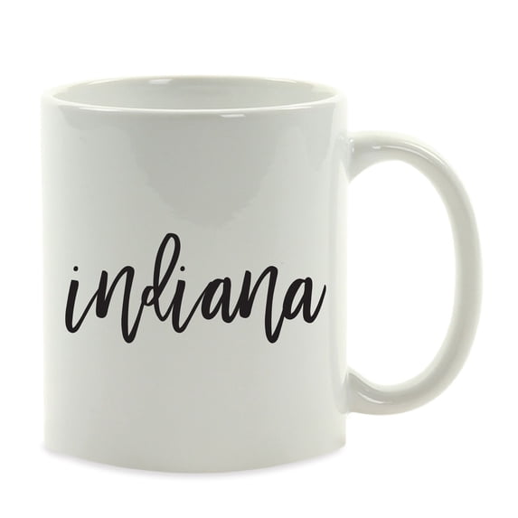 Koyal Wholesale Black Calligraphy Indiana US State Ceramic Coffee Mug