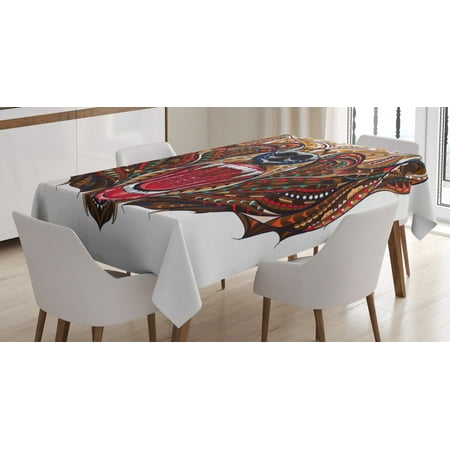 

Bear Tablecloth Patterned Head of Wild Predator Growling African Eastern Motifs Ethnic Ornaments Rectangular Table Cover for Dining Room Kitchen 52 X 70 Inches Brown Red Blue by Ambesonne