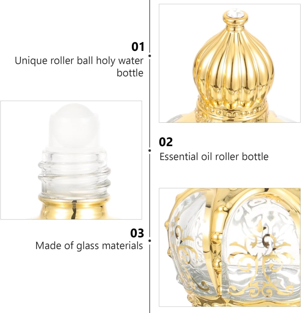ABCISI Perfume Bottles Empty Vintage, 10 pcs Refillable Sample On Container, Middle Eastern Style Glass Roll on Bottles for Essential oils，10ml