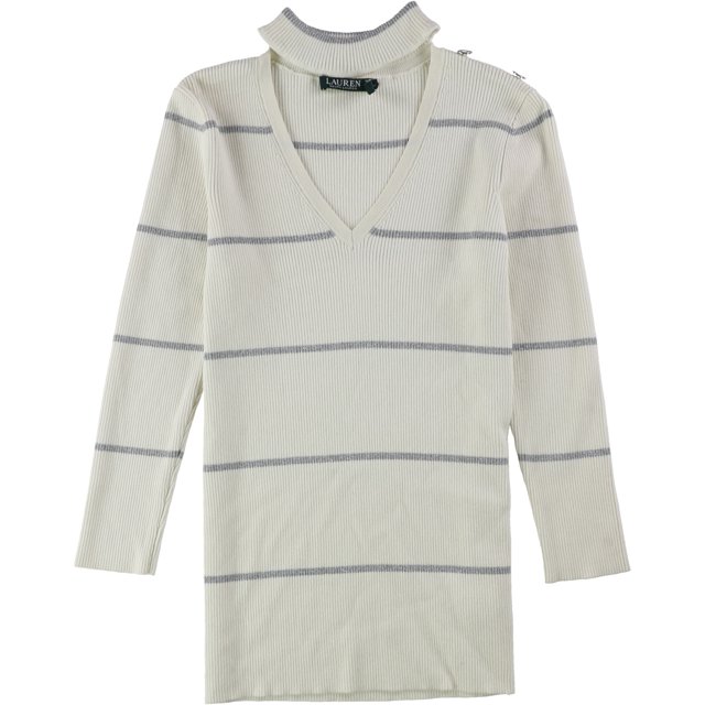 Ralph Lauren Chandail à Rayures pour Femmes, Blanc Cassé, Grand