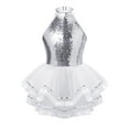 thumbnail image 2 of Hansber Girls Kids Sequins Halter Neck Ballet Dance Leotard Layer Tutu Dress Ballerina Princess White 10, 2 of 7