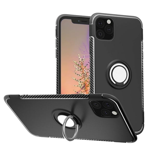 Mignova iPhone 11 6.1 inch 2019 case,TPU + PC Mixed Double case Full Body Heavy Duty Protection 360 Rotating Metal Hidden Ring Bracket(Black)