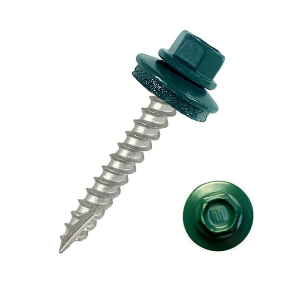 EAGLE 1 Metal Roofing Screws #10 - Painted Hex Head Self-Tapping Screws with EDPM Rubber Washer for Metal to Wood, Vinyl, Small Sheet Metal - Free Magnetic Driver (Evergreen, 1.5 Inch, 500)