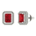 thumbnail image 2 of 2.44Ct Emerald Cut Halo Studs Red Ruby 14K White Solid Solid Gold Everyday Dainty Earrings Screw Back, 2 of 7