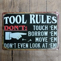 Garage Tool Rule Tin Metal Wall Decoration, Original Design Thick Tinplate Tool Rules Wall Art Sign for Garage