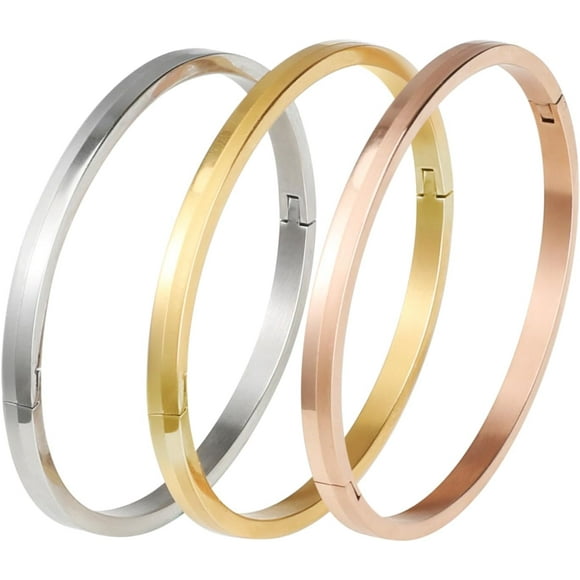 PinesC Engraved Bracelets For Women Stainless Steel Bracelet Personalized Gold Plated Bangle Birthday Gift Girls Mother's Day Valentine's Day Frosting process 4mm