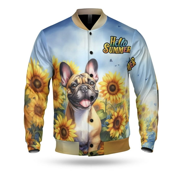 French Bulldog Hello Summer Sunshine Sunflowers Spring Retro Vintage All Over Print 3D Baseball Jacket Dog Lover Gifts Bomber Jacket Softball - 00008