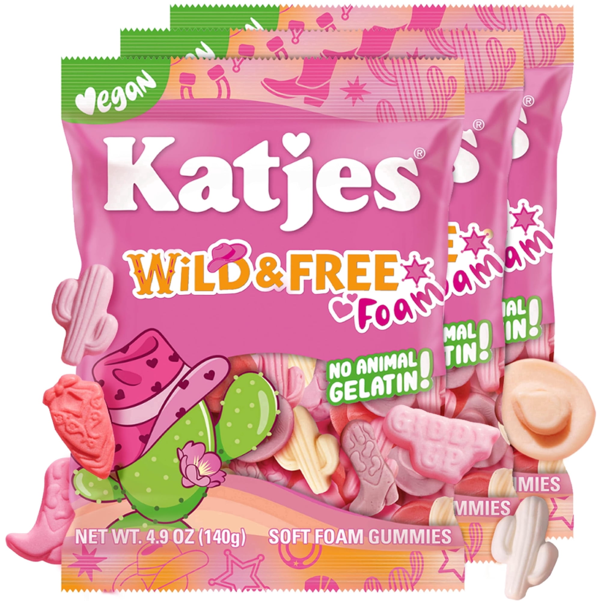 Katjes Wild & Free Foam Vegan Gummy Candy, Gelatin Free, 3 Pack