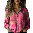 thumbnail image 3 of Bxsruta Tops for Women, Loose Printed Long Sleeve Imitation Linen Shirt Vintage Floral Button Casual Blouse, 3 of 7