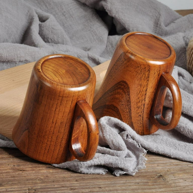 Handmade Wooden Coffee Cup Tea Cups Drinking Wood Mug with Handle for Beer/Coffee/Milk (Typ 2)
