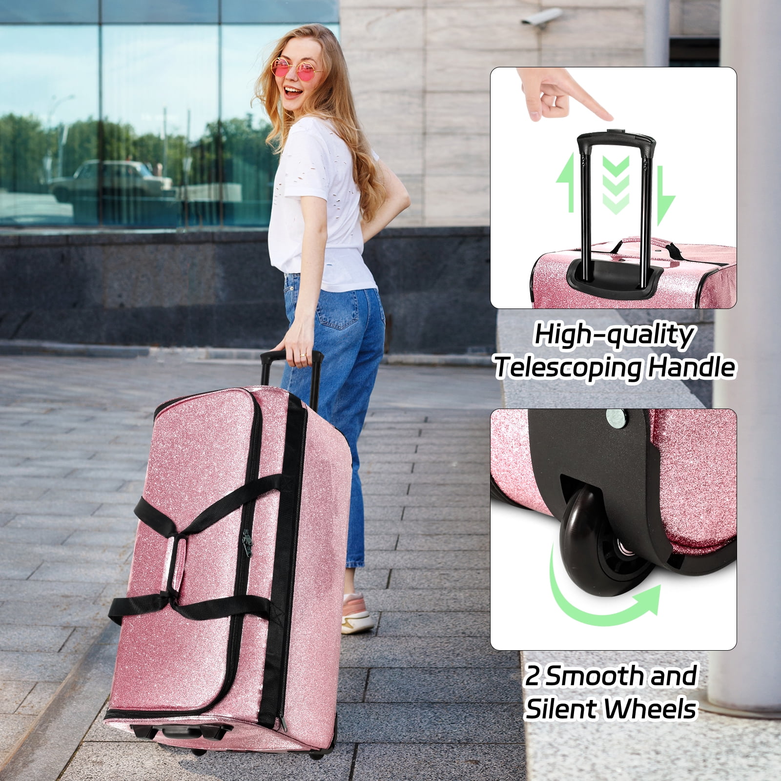 Dance Bag with Garment Rack, 28" Rolling Dance Competition Bag for Shows,Travel and Performances