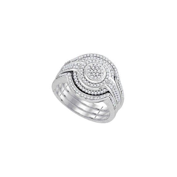 FB Jewels 10k White Gold Womens Round Diamond Cluster Bridal Wedding Engagement Ring band Set 1/2 Cttw