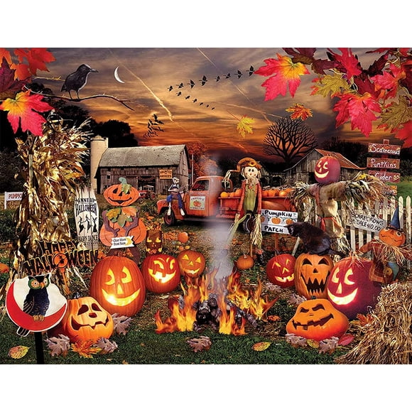 Halloween Diamond Painting Kits for Adults, 16x20in Pumpkin Diamond Art for Halloween Wall Decor Party Gift, Maple Leaf Scarecrow Owl Harvest Festival Diamond Painting Kit Easy to DIY Crafts