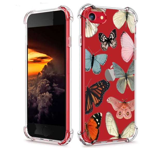 Cute Butterfly Clear Case for iPhone 7/8/SE,Aesthetic Art Design Case for Men Women,Unique Soft Transparent TPU Bumper Case Cover