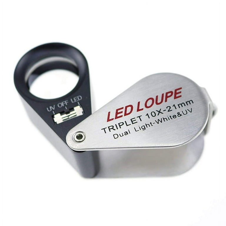 21mm Jeweler Loupe Triplet Lens 10x Magnifier Magnification with LED and UV Light