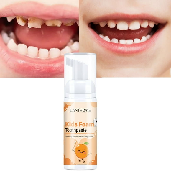 EARKITY Kids Foam Toothpaste with Fruit Flavor, Fluoride Free Natural Formul, Foam Toothpaste for Electric Toothbrush, Suitable for Toddler's Oral Cleaning and Cavity Prevention (Orange)