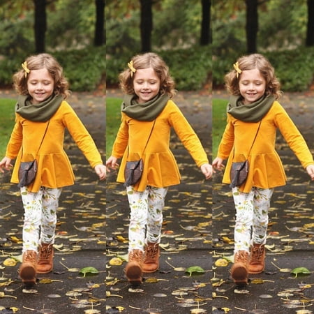 

Toddler Kids Girls Clothes Long Sleeve Tops Flower Long Pants 2PCS Set