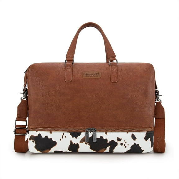 Wrangler Travel Duffel Bag Carry On Overnight Bag with Shoe Compartment Weekender Bag for Women and Men ,Cow-Brown