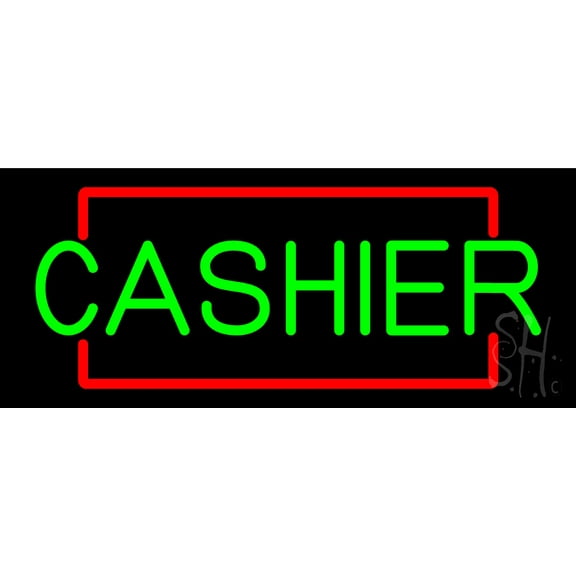Block Cashier LED Neon Sign 10 x 24 - inches, Clear Edge Cut Acrylic Backing, with Dimmer - Bright and Premium built indoor LED Neon Sign for Bar decor.